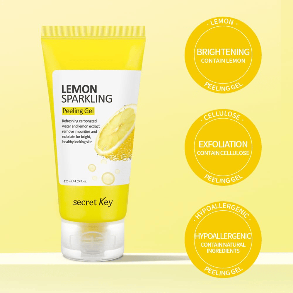 Secret Key Lemon Sparkling Peeling Gel – enthält Zitrone und Zellulose für Peeling, Glanz und weichere Haut, sanft zu empfindlicher Haut.