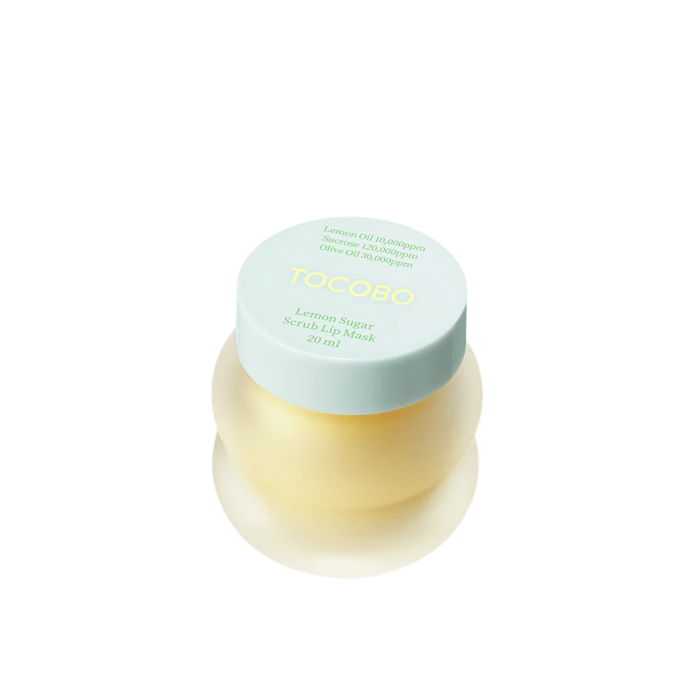 Produktbild einer geschlossenen Dose von Tocobo Lemon Sugar Scrub Lip Mask 20 ml, vor weißem Hintergrund.