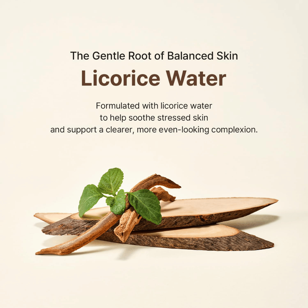 Informationsbild über Lakritzwasser und seine beruhigende sowie ausgleichende Wirkung auf die Haut.