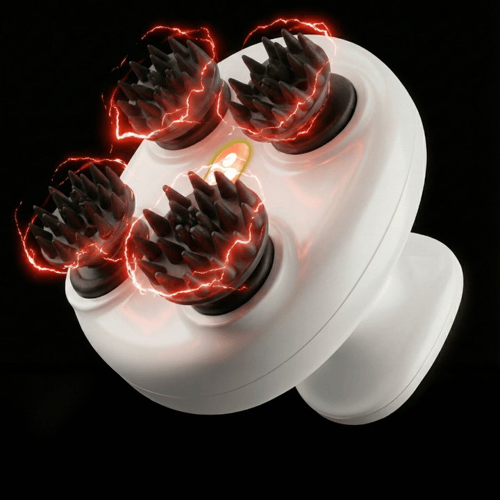Produktbild von Beaund Lift Head Spa auf weißem Hintergrund. Das kabellose Massagegerät wird mit seinem modernen Design und seinen vier massierenden Silikonköpfen deutlich gezeigt.