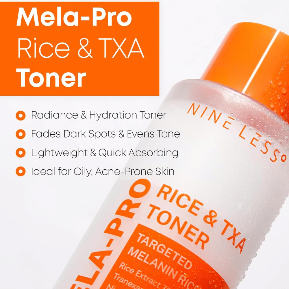 5. NINE LESS MELA-PRO Rice & TXA Toner – feuchtigkeitsspendendes Gesichtswasser, das hilft, die Sichtbarkeit von dunklen Flecken und ungleichmäßigem Hautton zu reduzieren