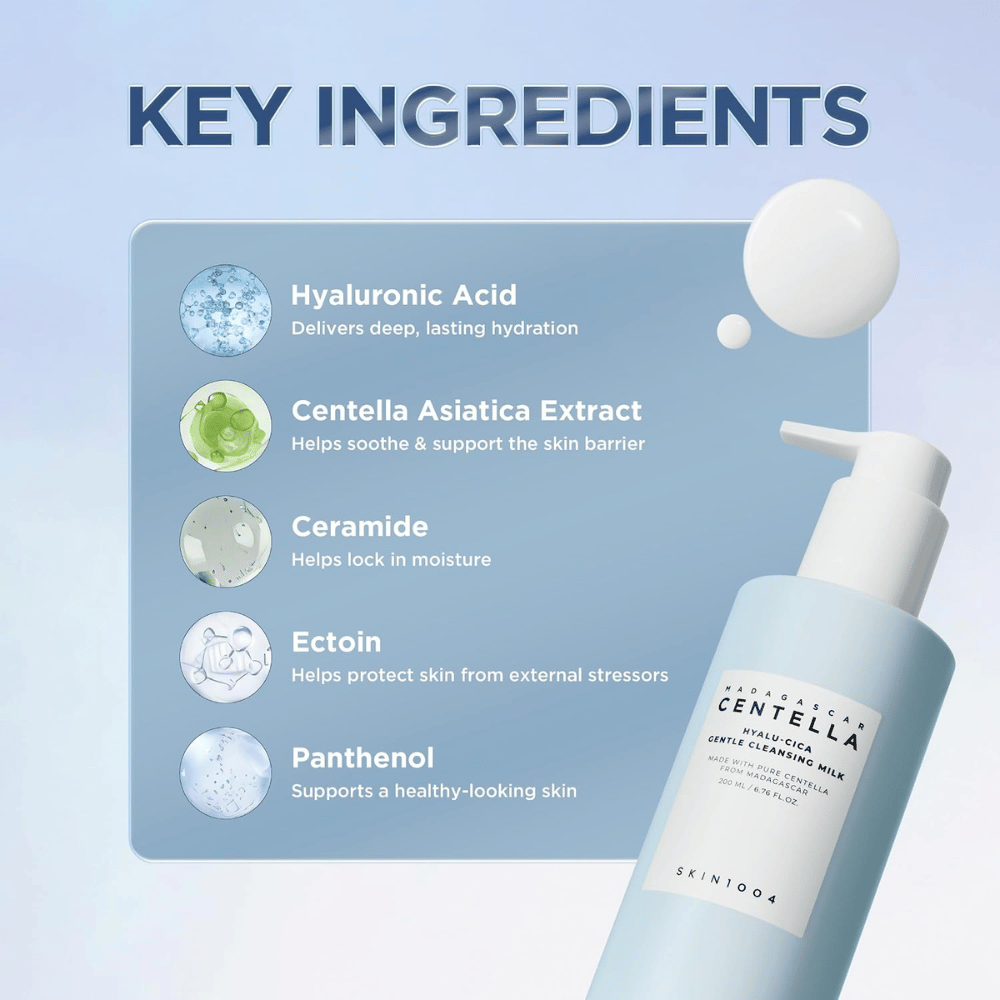 SKIN1004 Madagascar Centella Hyalu-Cica Gentle Cleansing Milk – Hyaluronsäure, Centella, Ceramide, Ectoin und Panthenol