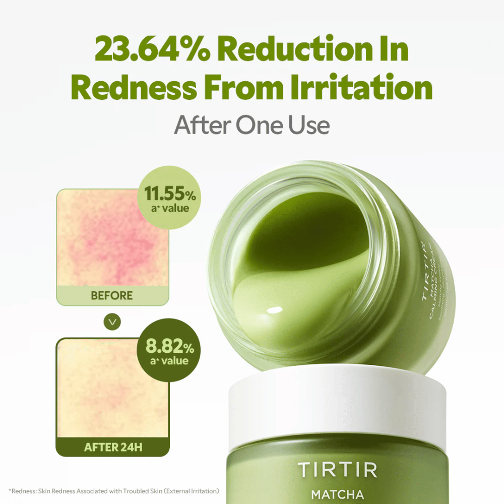 TIRTIR Matcha Calming Cream mit Ceramiden, Panthenol und Peptiden, die Feuchtigkeit spenden, die Hautbarriere stärken und die Elastizität der Haut verbessern.