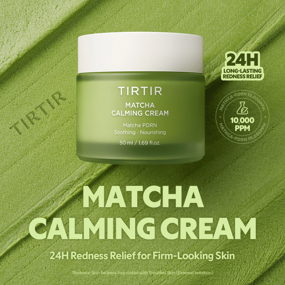 TIRTIR Matcha Calming Cream mit Ceramiden, Panthenol und Peptiden, die tiefenwirksam Feuchtigkeit spenden, die Hautbarriere stärken und die Elastizität verbessern.