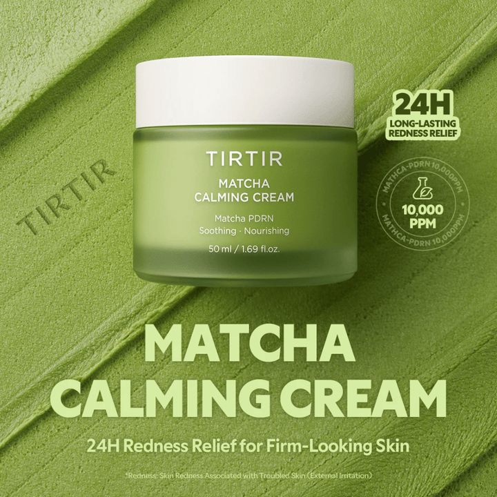 TIRTIR Matcha Calming Cream mit Ceramiden, Panthenol und Peptiden, die tiefenwirksam Feuchtigkeit spenden, die Hautbarriere stärken und die Elastizität verbessern.