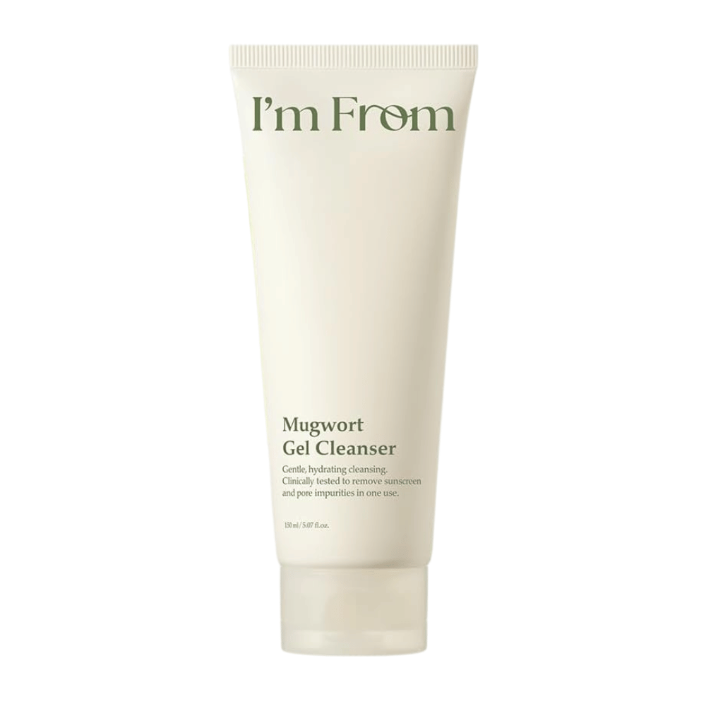 I'm From Mugwort Gel Cleanser 150 ml, milde und feuchtigkeitsspendende Gesichtsreinigung mit Mugwort in einer hellbeigen Tube vor weißem Hintergrund.