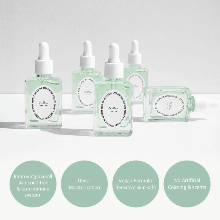 Dr. Althea Multi Action Infusion Serum das die Hautbarriere stärkt, tiefenwirksam Feuchtigkeit spendet, für empfindliche Haut geeignet ist und natürlichen Glanz verleiht.