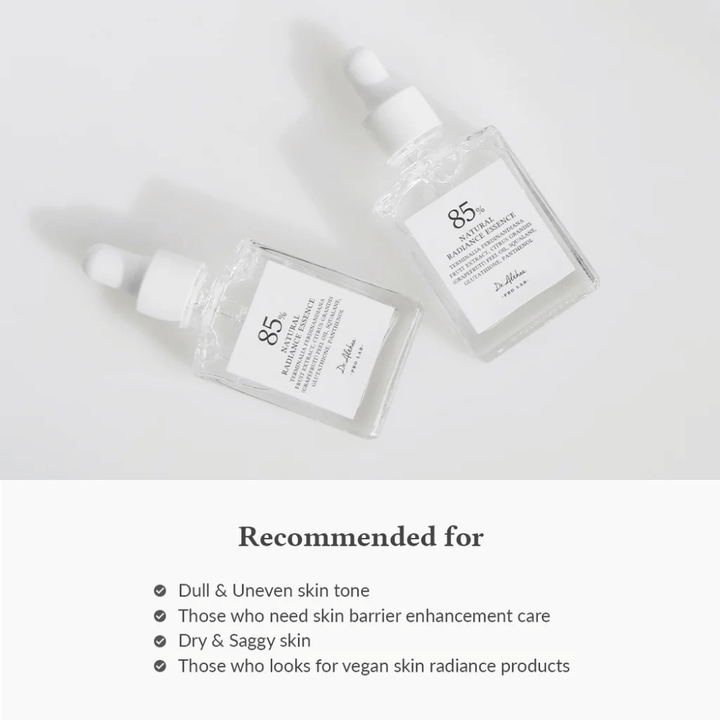 Dr. Althea Natural Radiance Essence mit 85% Kakadu-Pflaumen-Extrakt, geeignet für fahle Haut, ungleichmäßigen Hautton und trockene Haut, die eine gestärkte Hautbarriere benötigt.