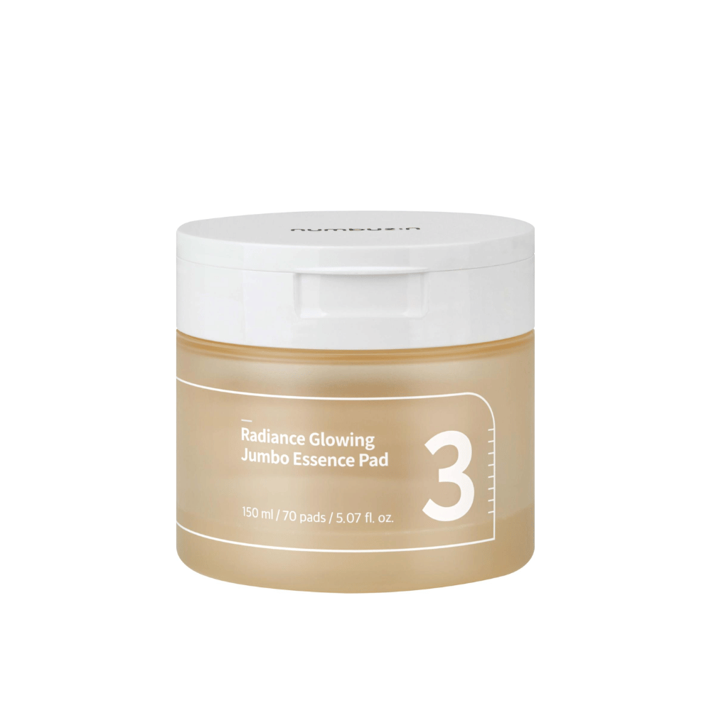 Produktbild von geschlossener Dose mit numbuzin No. 3 Radiance Glowing Jumbo Essence Pad, 150 ml / 70 Pads.