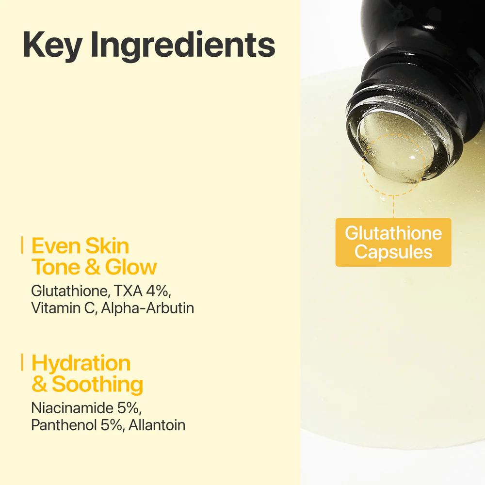 numbuzin No.5+ Glutathione Vitamin Concentrated Serum mit Glutathion, 4 % Tranexamsäure, Vitamin C, Alpha-Arbutin, Niacinamid und Panthenol.