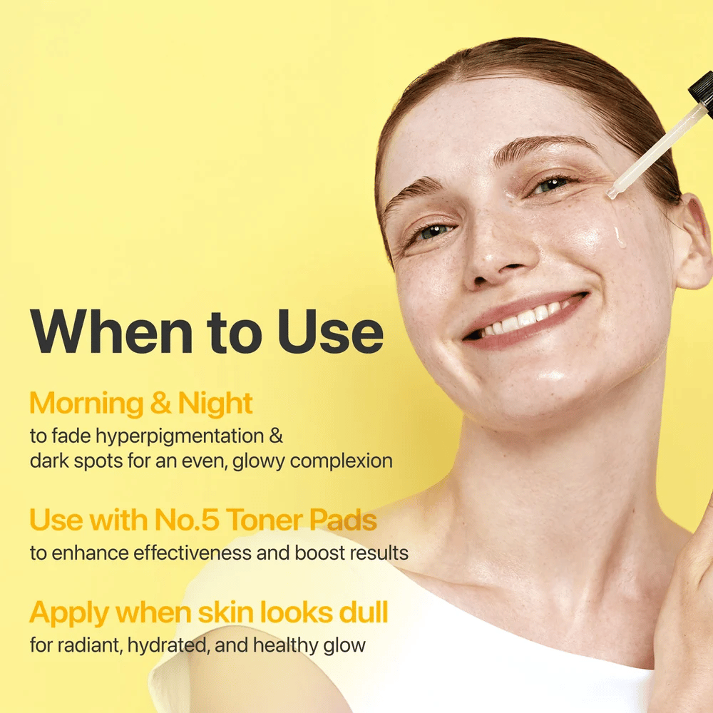 numbuzin No.5+ Glutathione Vitamin Concentrated Serum – Serum für morgens und abends, das bei Hyperpigmentierung, dunklen Flecken und fahler Haut hilft.