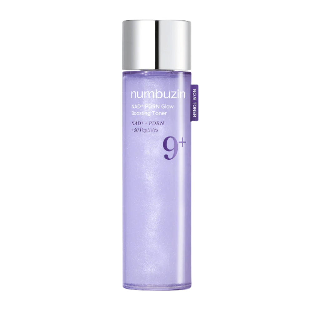 Reines Produktbild von Numbuzin No.9 NAD+ PDRN Glow Boosting Toner in lila Flasche mit Silberdeckel – für straffere und strahlende Haut.