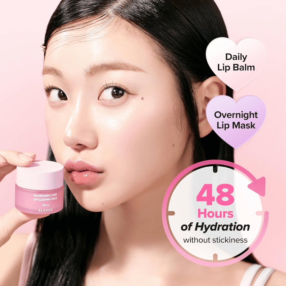 KLAVUU Nourishing Care Lip Sleeping Pack Berry und Coconut sorgen für langanhaltende Feuchtigkeit und Pflege für weiche, mit Feuchtigkeit versorgte Lippen bei Tag und Nacht.