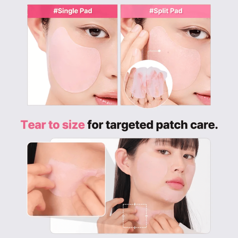 Teilbares Hydrogel-Pad von COSRX, das sowohl als ganze Gesichtsmaske als auch als kleinere Patches für gezielte Hautpflege im Gesicht und am Hals verwendet werden kann.