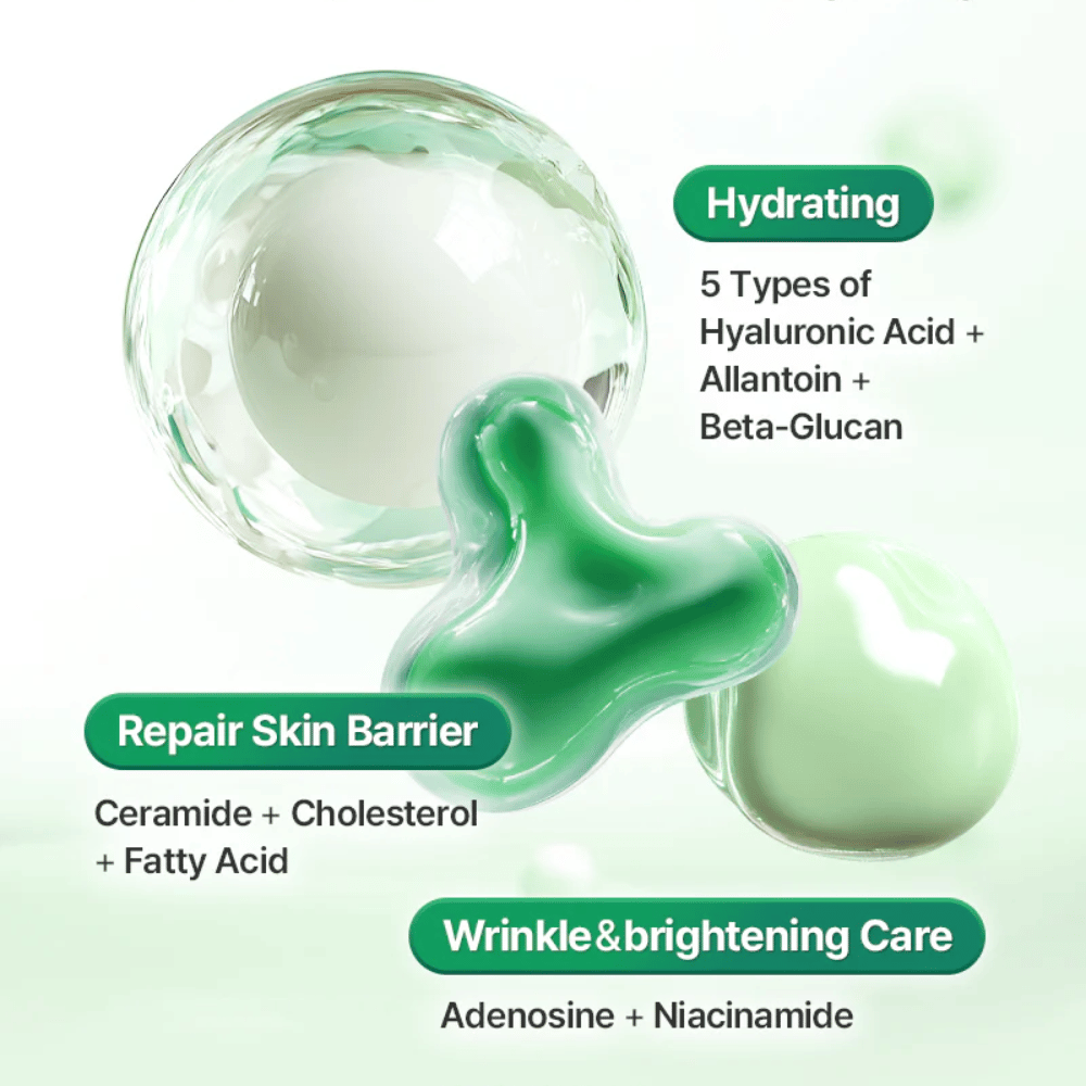 Illustratives Bild, das Inhaltsstoffe und Hautvorteile in COSRX One Step Original Clear Skin Calming Pad zeigt, einschließlich Hyaluronsäure, Ceramiden und Niacinamid.