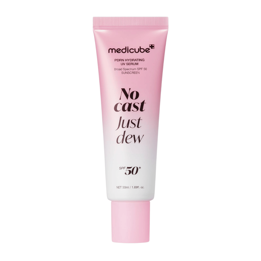 6. Medicube PDRN Hydrating UV Serum SPF 50+ 50 ml – rosa und weiße Tube mit feuchtigkeitsspendendem Sonnenschutz für das Gesicht