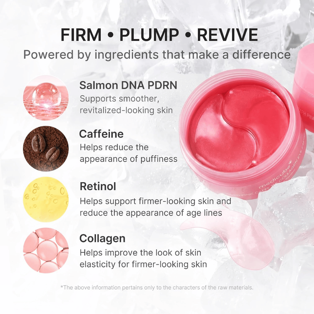 3. Medicube PDRN Pink Caffeine Collagen Eye Patch – mit PDRN, Koffein, Retinol und Kollagen für straffere Haut und reduzierte Schwellungen