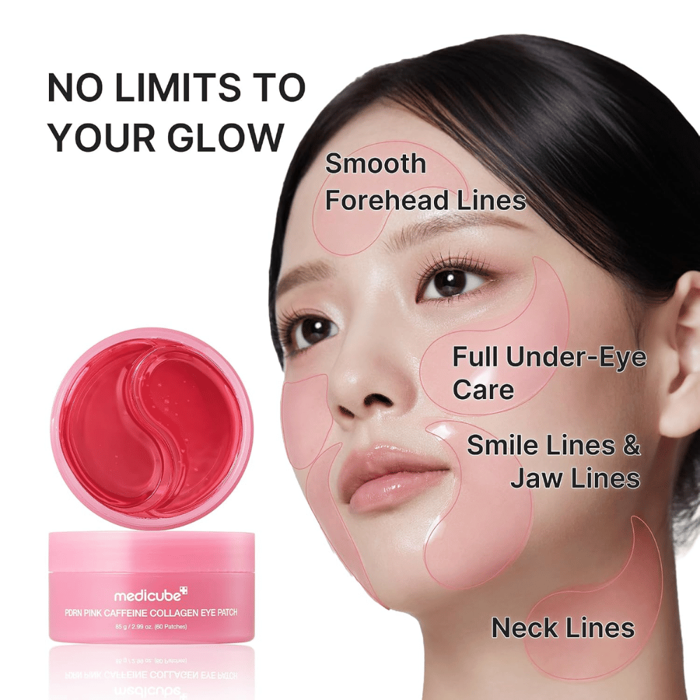 1. Medicube PDRN Pink Caffeine Collagen Eye Patch – Hydrogelmasken gegen feine Linien um die Augen, auf der Stirn, entlang der Kieferpartie und am Hals