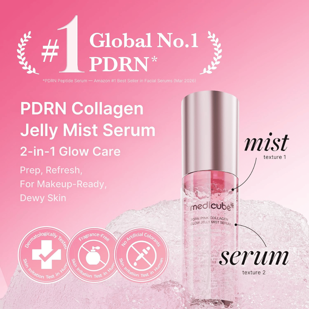 5. Medicube PDRN Pink Collagen Glow Jelly Mist Serum 60 ml – Zwei-in-einem-Gesichtsmist und Serum für mit Feuchtigkeit versorgte Haut mit Ausstrahlung