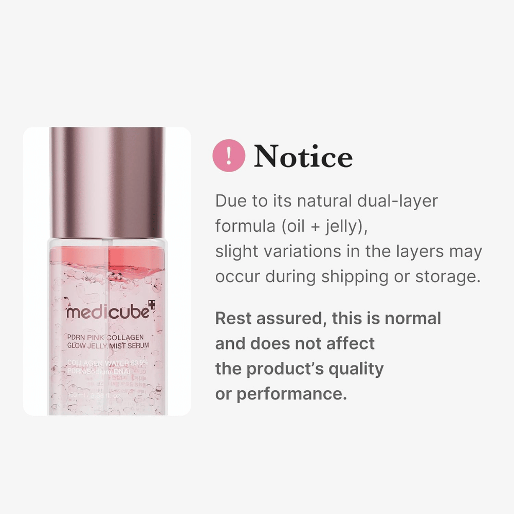 1. Medicube PDRN Pink Collagen Glow Jelly Mist Serum – Zweiphasenformel mit Öl und Gelée, die sich auf natürliche Weise trennen kann