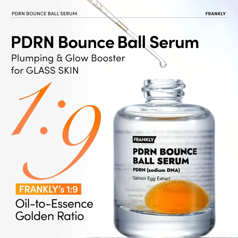 FRANKLY PDRN Bounce Ball Serum – feuchtigkeitsspendendes und straffendes Serum mit einem einzigartigen 1:9 Öl-zu-Essenz-Verhältnis für einen Glass-Skin-Effekt.