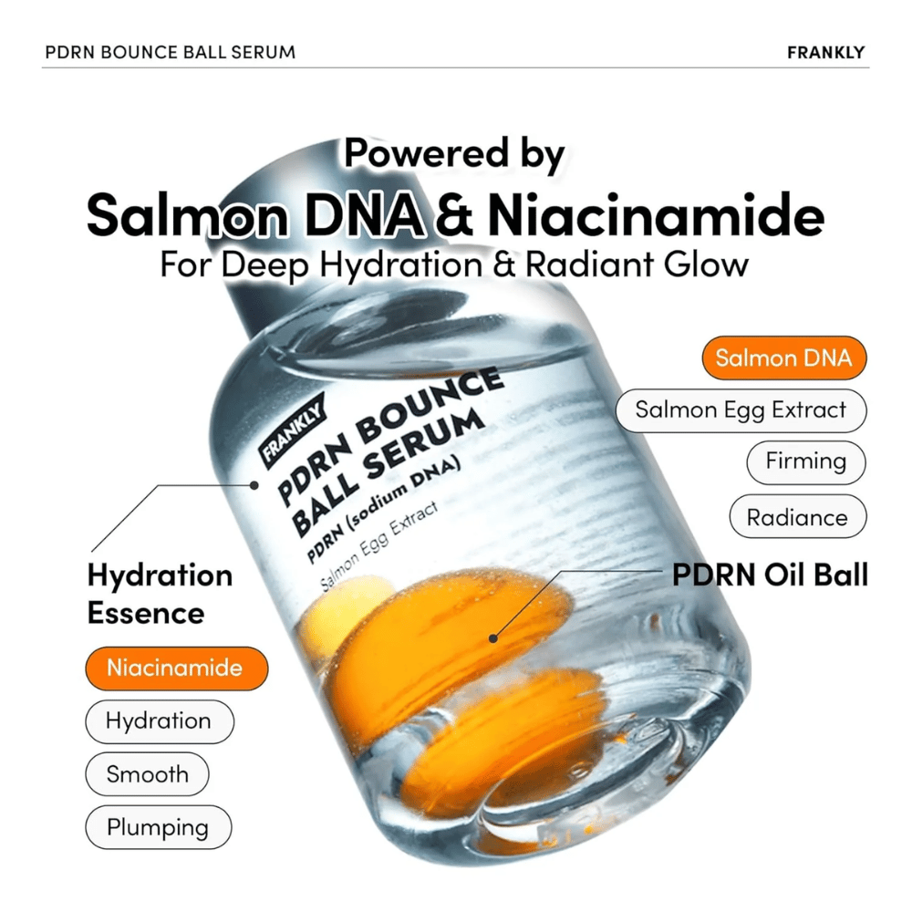 FRANKLY PDRN Bounce Ball Serum mit Lachs-DNA und Niacinamid – vertiefte Feuchtigkeit, Spannkraft und strahlender Glanz.