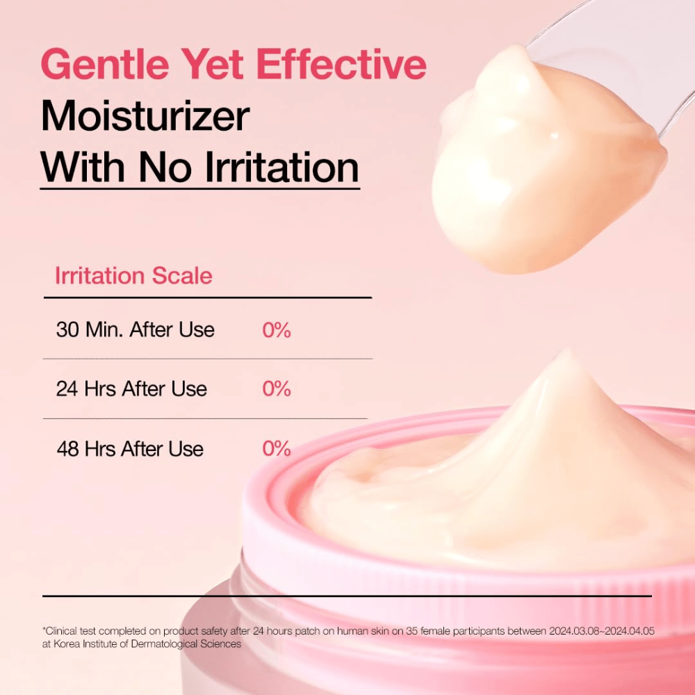 Anua Peach 77% Niacin Enriched Cream – klinisch getestete Feuchtigkeitscreme, die 0 % Irritation verursacht und die Haut effektiv beruhigt.