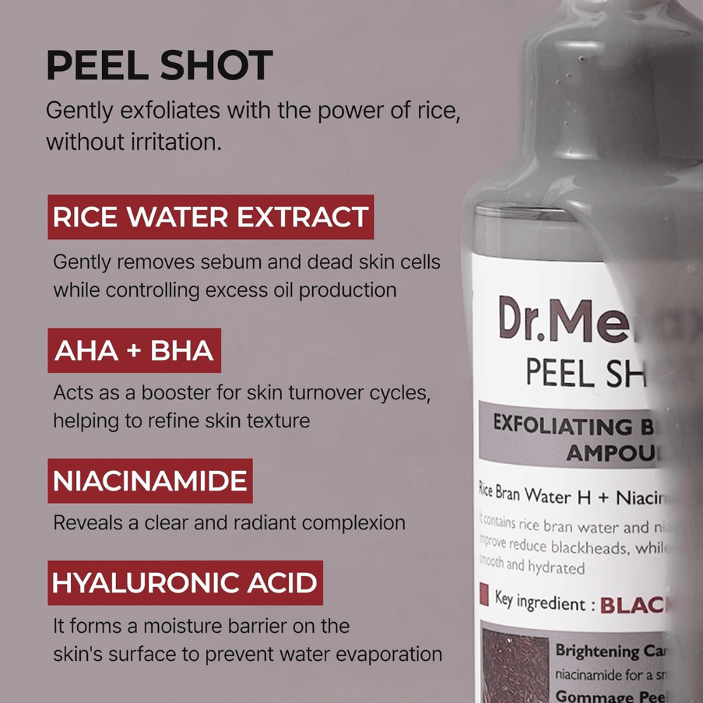Dr.Melaxin Peel Shot Black Rice Ampoule mit Reiswasser-Extrakt, AHA BHA, Niacinamid und Hyaluronsäure für Exfolierung und Porenverfeinerung