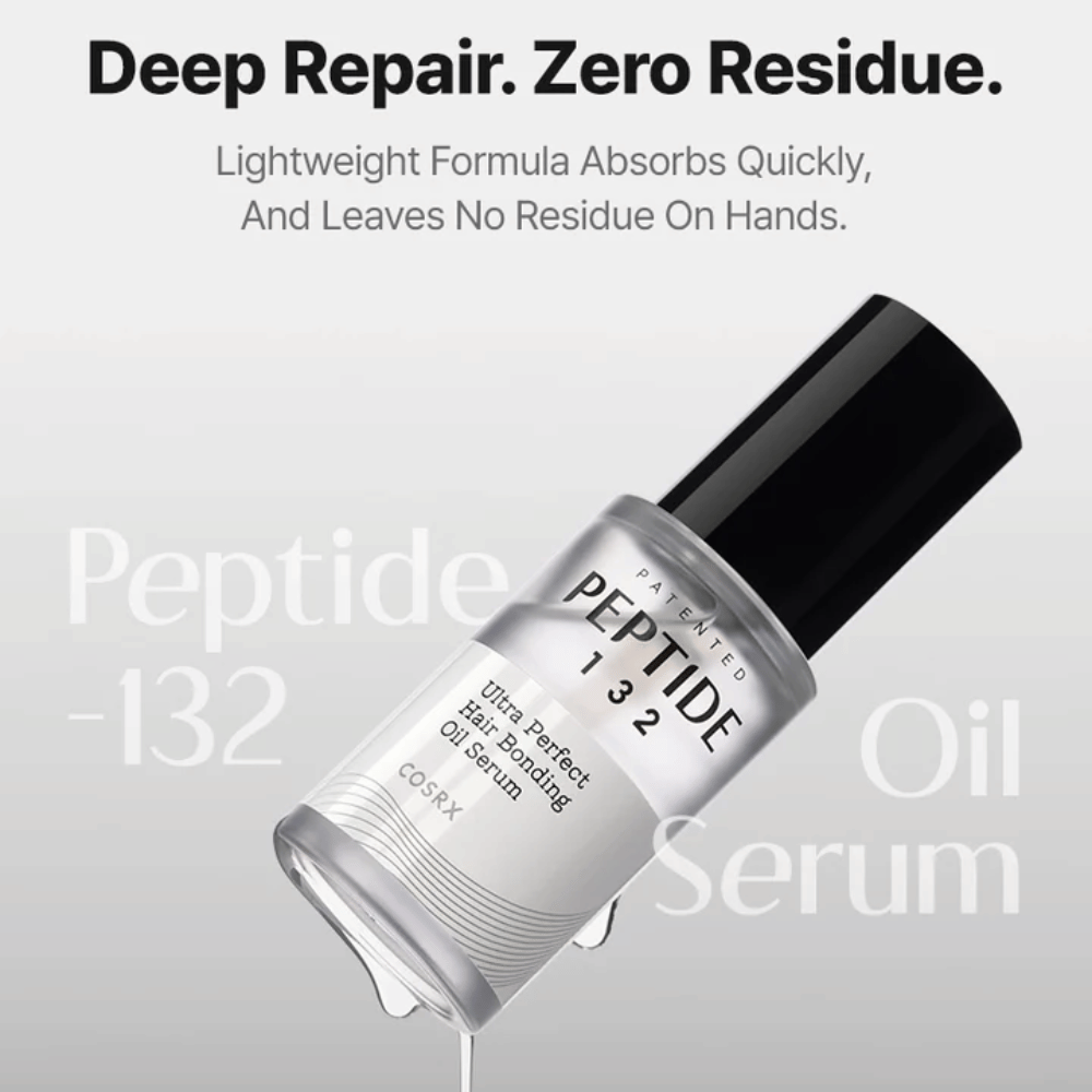 COSRX Peptide 132 Oil Serum – leichte Formel, die schnell einzieht und das Haar repariert, ohne Rückstände zu hinterlassen.