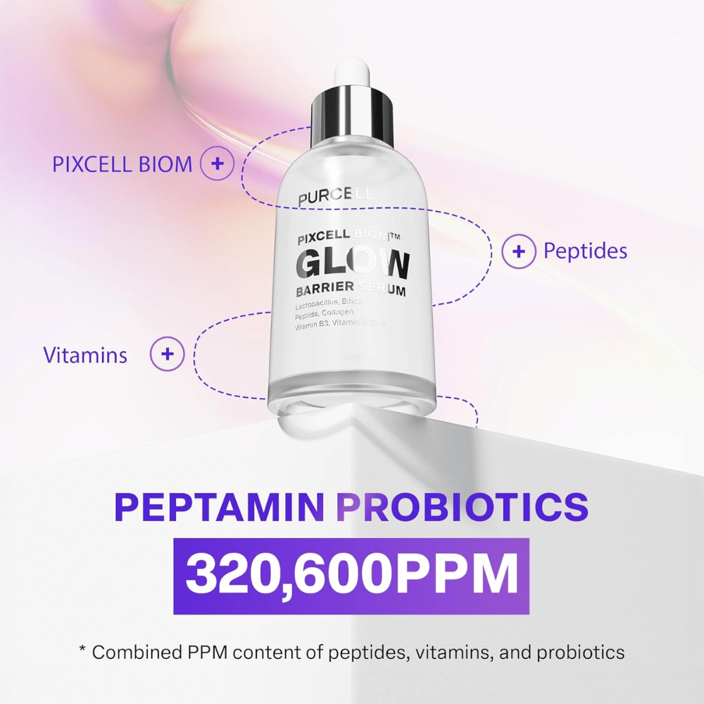 PURCELL Pixcell Biom Glow Barrier Serum mit Peptamin Probiotics 320 600 PPM – Kombination aus Peptiden, Vitaminen und Probiotika.