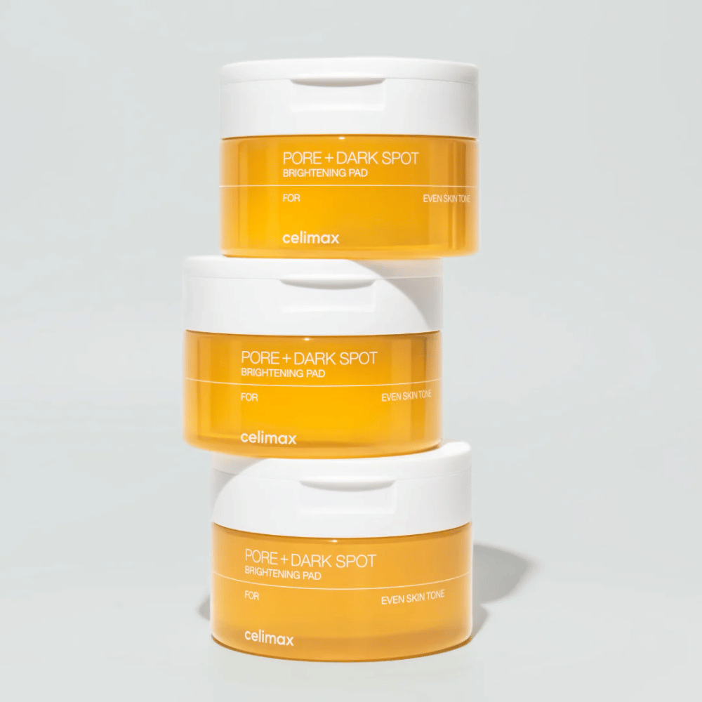 Drei Dosen Celimax Pore + Dark Spot Brightening Pad – aufhellende Peeling-Pads für gleichmäßigere Haut und klareren Glanz.