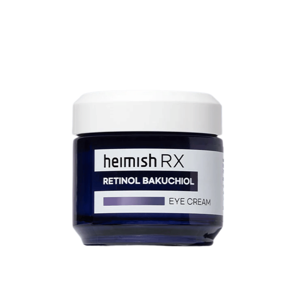 Heimish RX Retinol Bakuchiol Eye Cream in einem dunkelblauen Behälter mit weißem Deckel. Eine Augencreme angereichert mit Retinol und Bakuchiol für eine glattere und straffere Haut um die Augen.