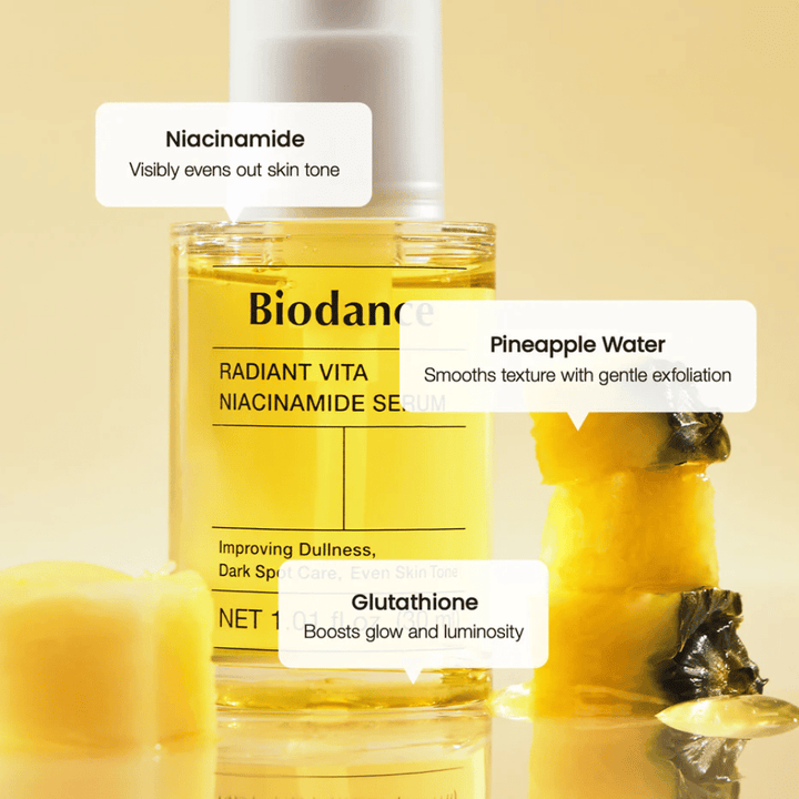 Biodance Radiant Vita Niacinamide Serum mit Niacinamid, Ananassaft und Glutathion für Glow, gleichmäßigen Hautton und milde Exfoliation