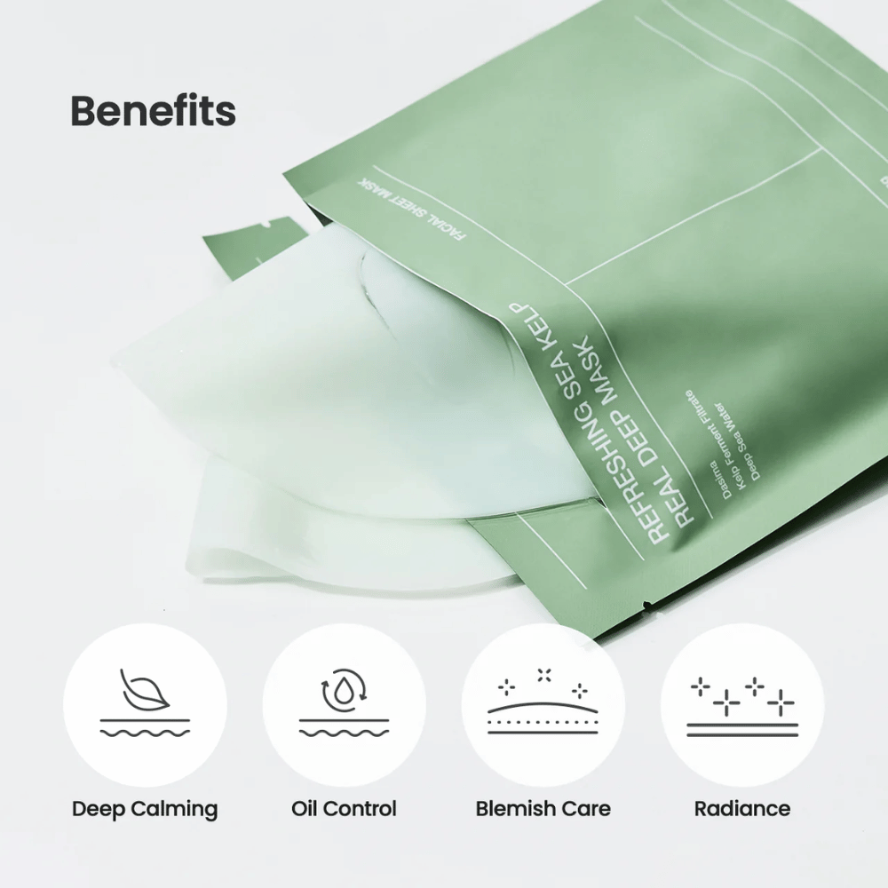 Vorteile von Refreshing Sea Kelp Real Deep Mask:
🌿 Tiefe beruhigende Wirkung
💧 Öl-Kontrolle
✨ Pflege bei Hautunreinheiten
🌟 Glanz und strahlende Haut