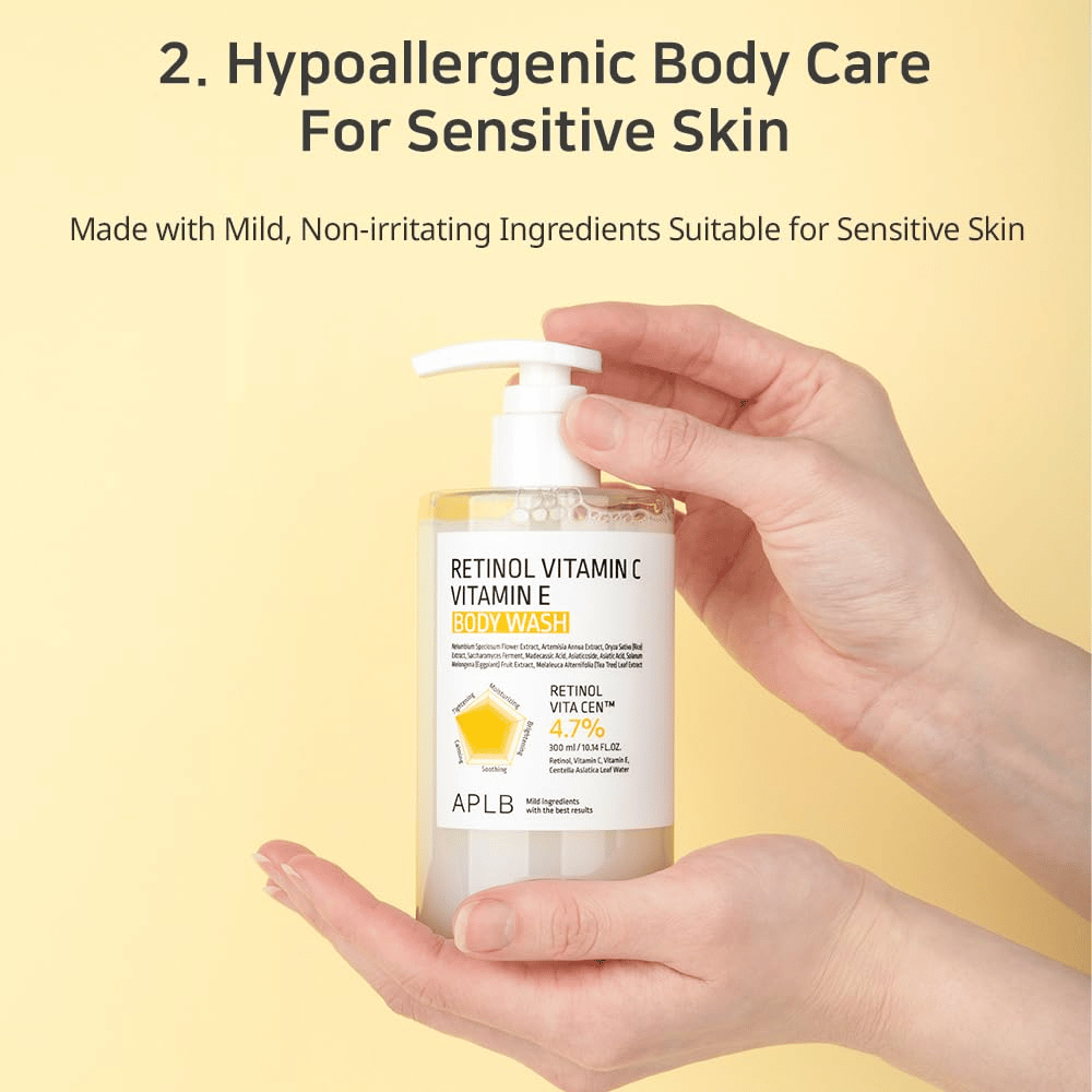 1. APLB Retinol Vitamin C Vitamin E Body Wash – milde und feuchtigkeitsspendende Körperreinigung für empfindliche Haut
