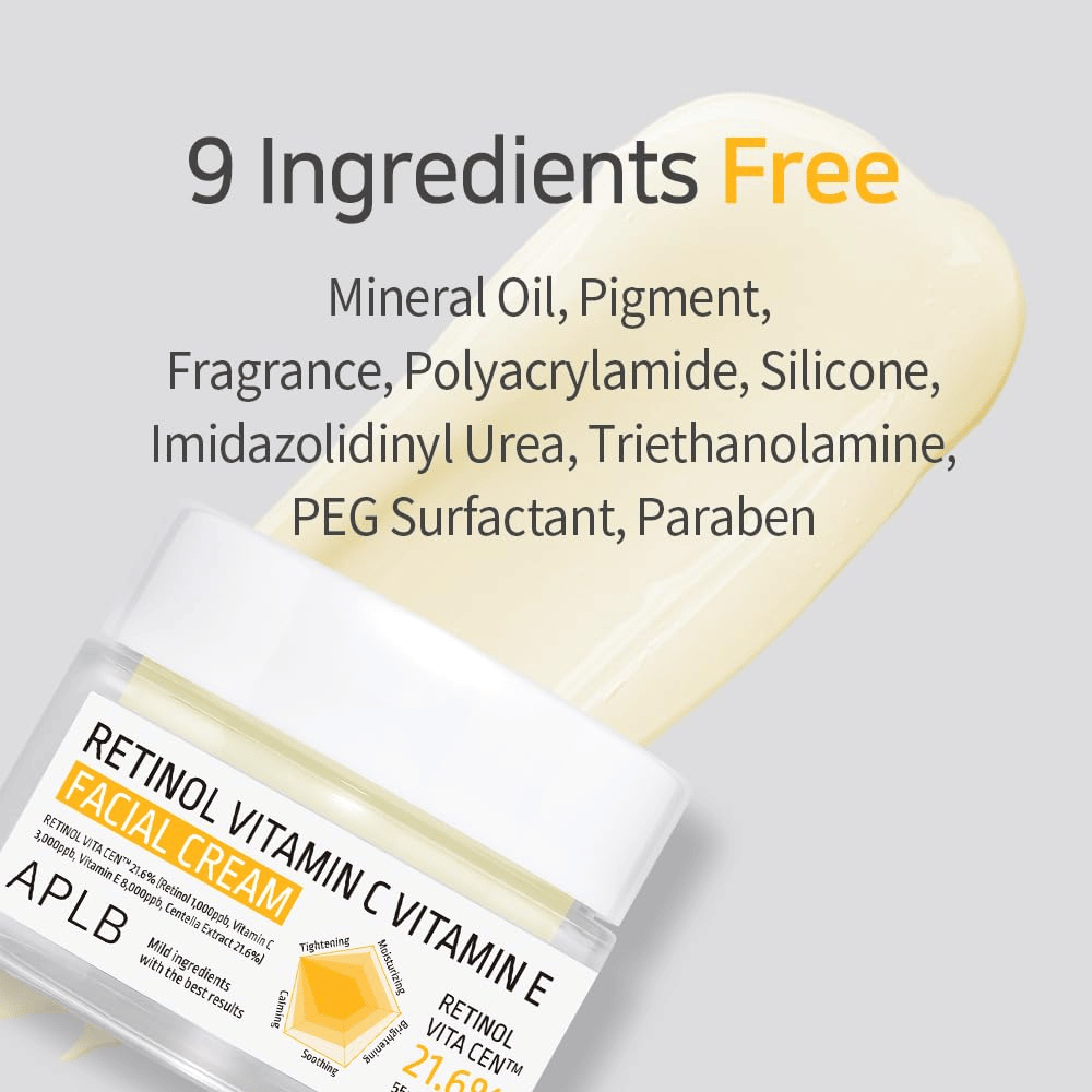 APLB Retinol Vitamin C Vitamin E Facial Cream frei von neun ausgewählten Inhaltsstoffen
