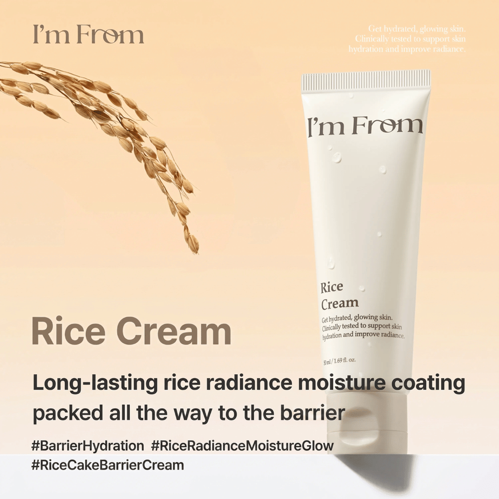 I'm From Rice Cream angereichert mit Yeoju-Reis, der die Haut mit Feuchtigkeit versorgt, sie weich macht und ihr natürliche Ausstrahlung verleiht