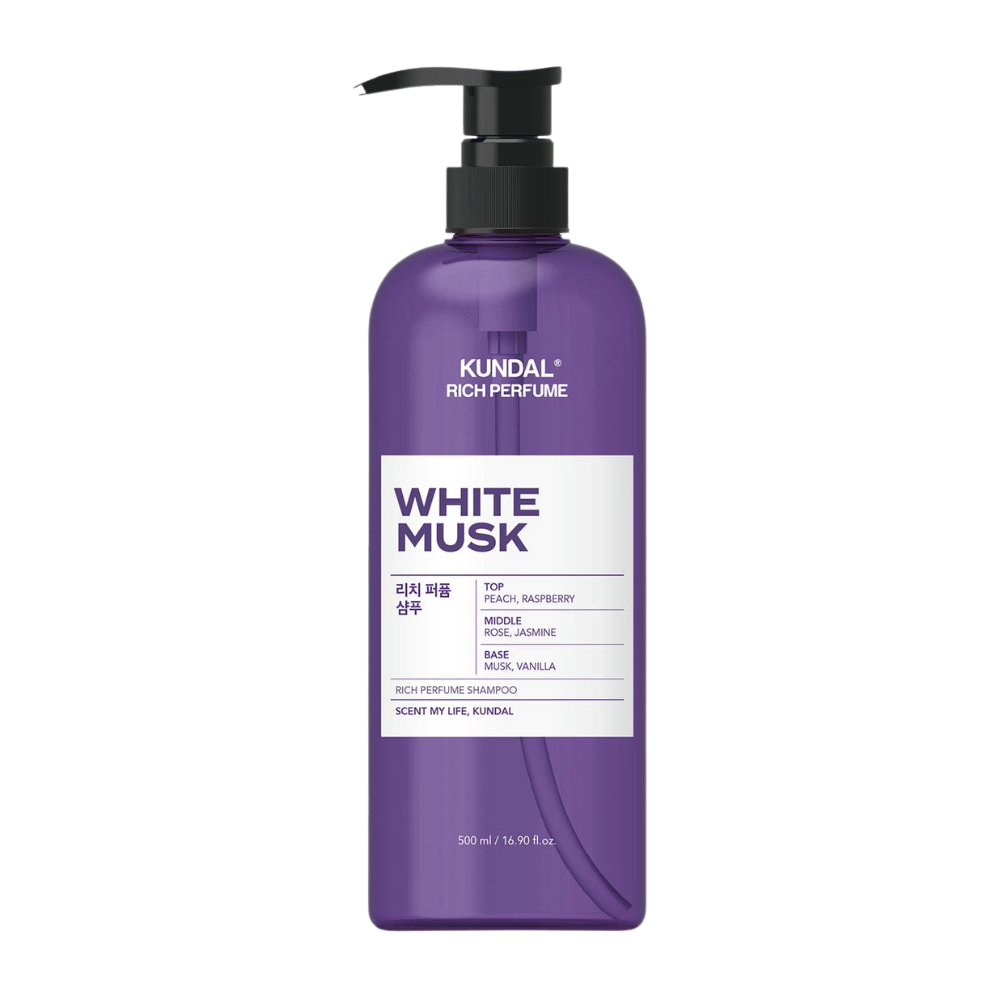 2. KUNDAL Rich Perfume Shampoo White Musk 500 ml – Shampoo mit Duft nach Pfirsich, Himbeere, Rose, Jasmin, Moschus und Vanille