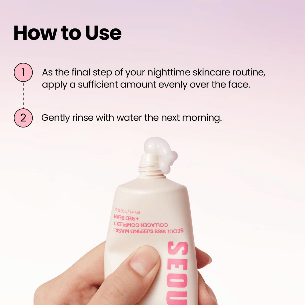 K-SECRET SEOUL 1988 Sleeping Mask – Nachtmaske mit Collagen Complex 7 und Red Bean, die als letzter Schritt der Abendroutine aufgetragen wird.