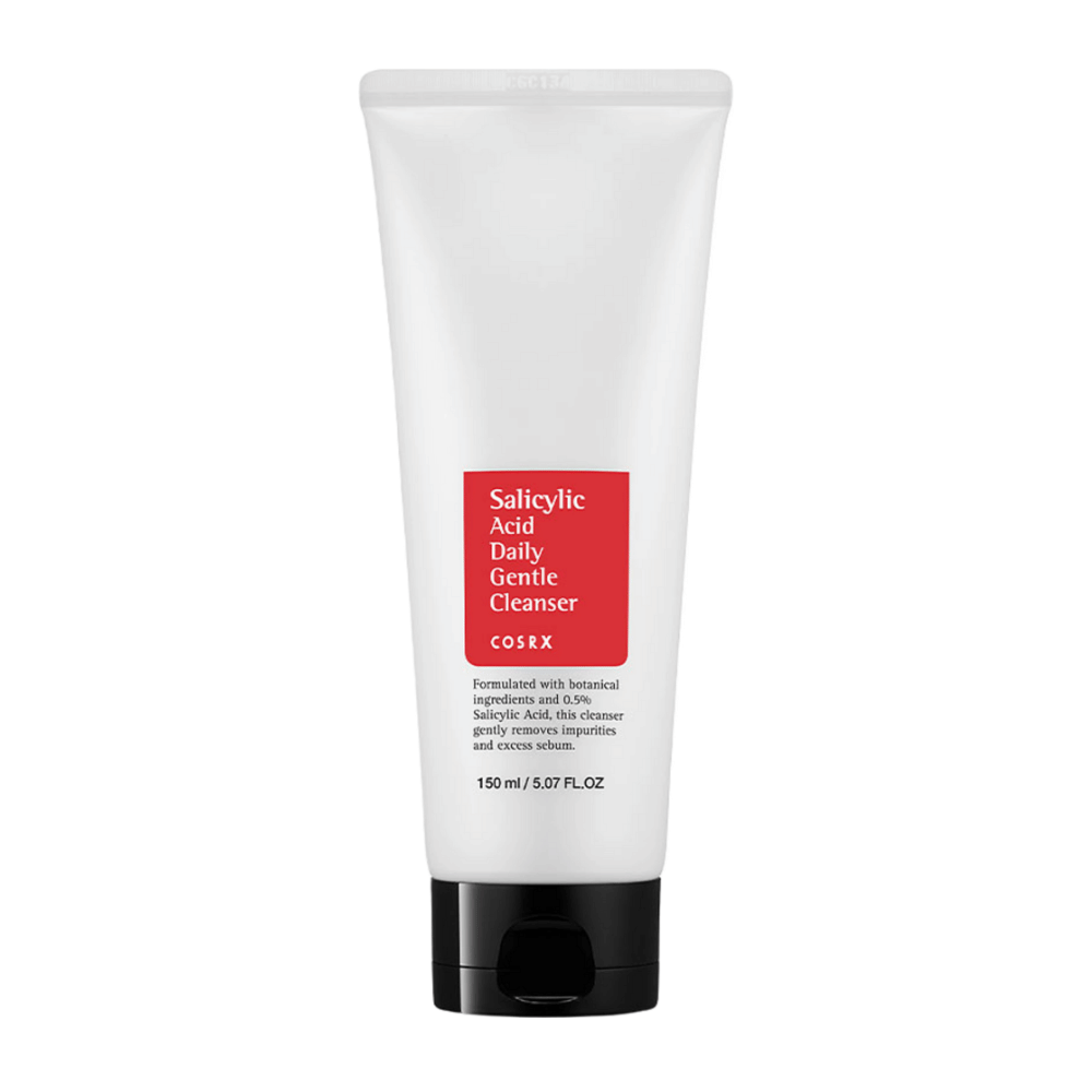 COSRX Salicylic Acid Daily Gentle Cleanser 150 ml in einer weißen Tube mit schwarzem Deckel und rotem Etikett.