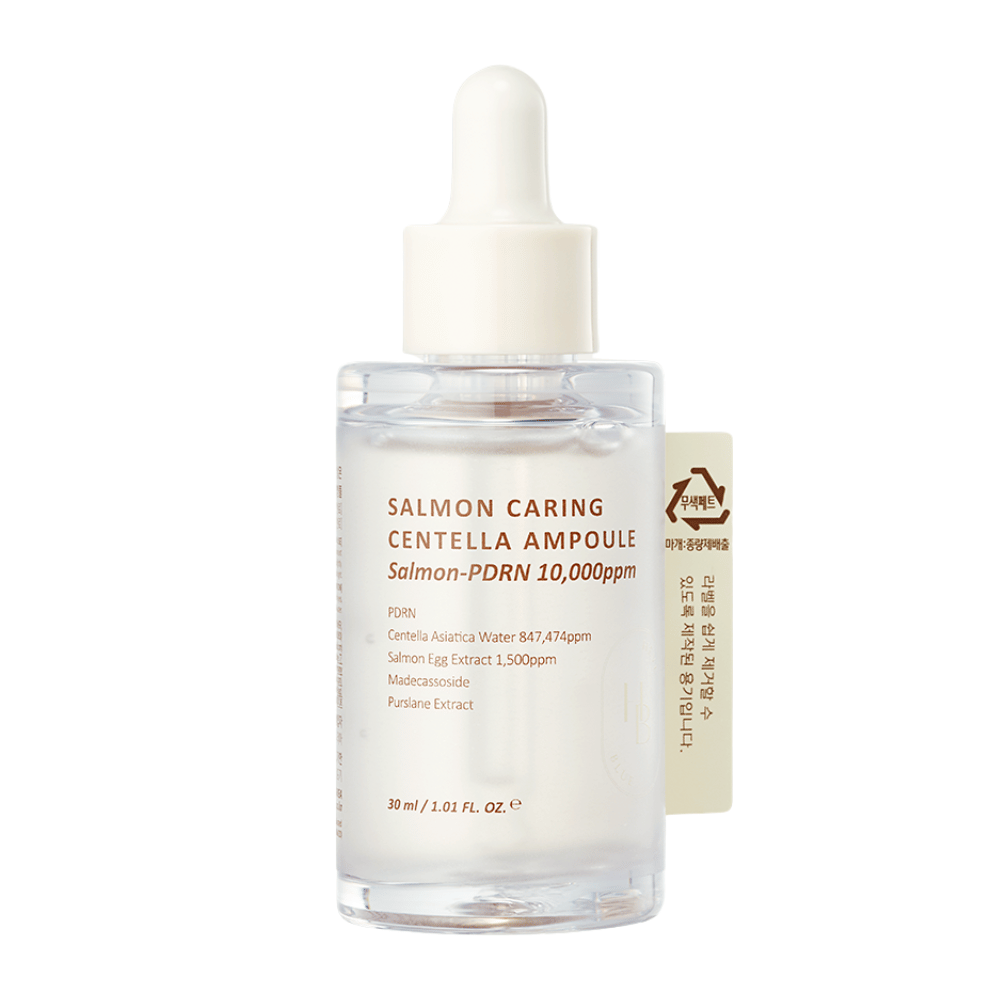 Heveblue Salmon Caring Centella Ampoule Salmon-PDRN 10,000ppm – koreanisches Serum zur Beruhigung von Rötungen, Stärkung der Hautbarriere und für mit Feuchtigkeit versorgte Haut
