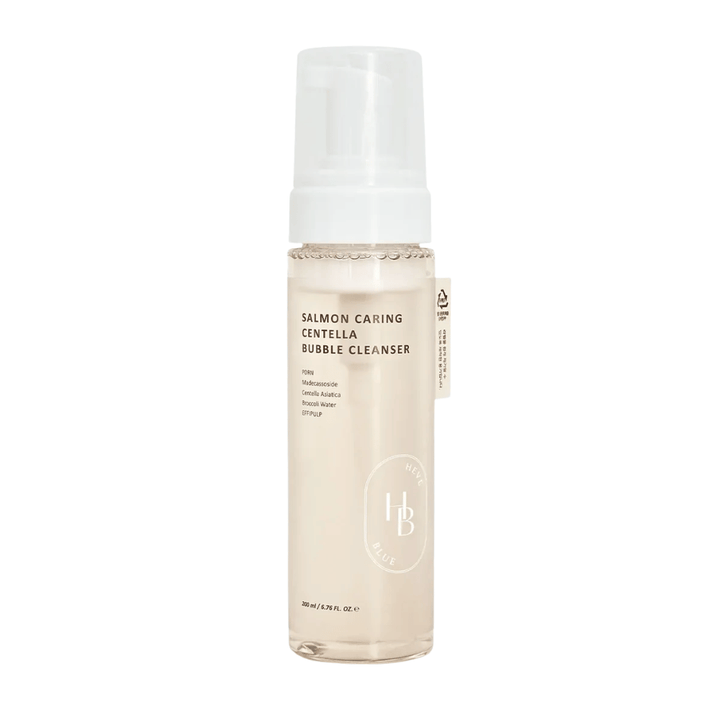 Heveblue Salmon Caring Centella Bubble Cleanser Gesichtsreinigung – koreanischer Reinigungsschaum mit Centella Asiatica und PDRN, der hilft, Poren zu reinigen, die Haut zu beruhigen und zu befeuchten.