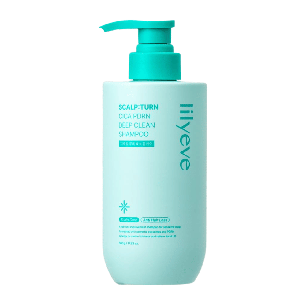 LILYEVE Scalp:Turn Cica PDRN Deep Clean Shampoo – tiefenreinigendes Shampoo mit Cica, PDRN und Exosomen, die die Kopfhaut pflegen und zu gesünderem Haar beitragen.