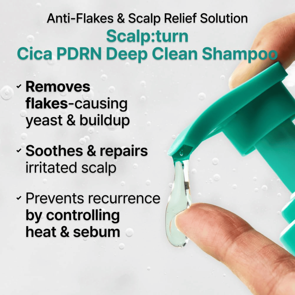 LILYEVE Scalp:Turn Cica PDRN Deep Clean Shampoo entfernt Schuppen, beruhigt gereizte Kopfhaut und hilft, Talg sowie hitzebedingte Kopfhautprobleme zu kontrollieren.