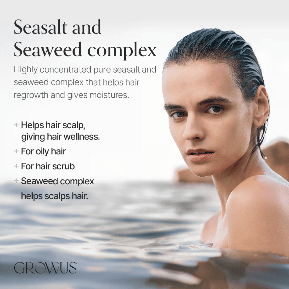 GROWUS Sea Salt Therapy Shampoo mit Algenkomplex, das die Kopfhaut beruhigt und für fettiges Haar geeignet ist