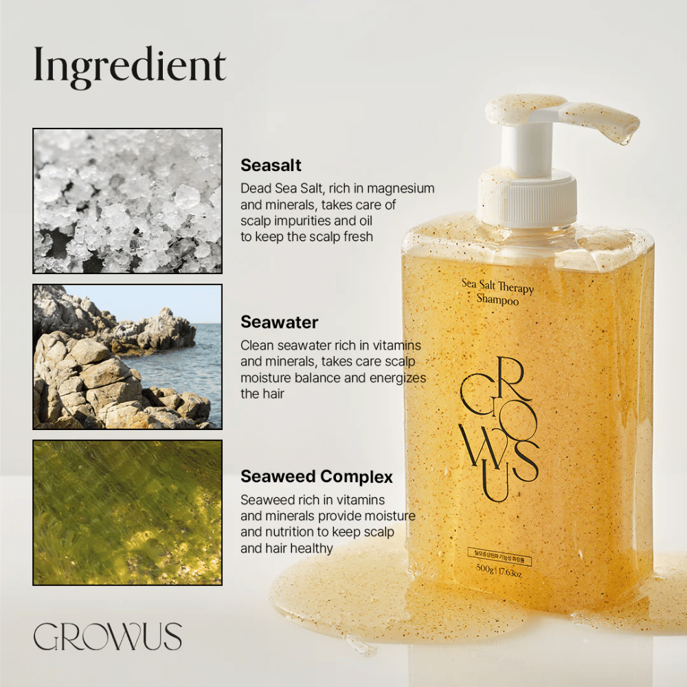 Inhaltsstoffe in GROWUS Sea Salt Therapy Shampoo mit Meersalz, Meerwasser und Algenkomplex für die Kopfhaut