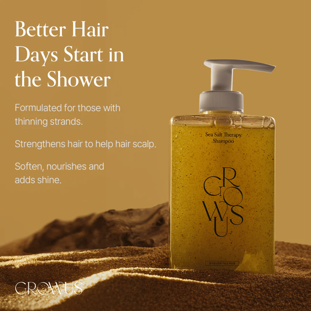 GROWUS Sea Salt Therapy Shampoo das feines Haar stärkt, Glanz verleiht und die Kopfhaut mit Meersalz pflegt