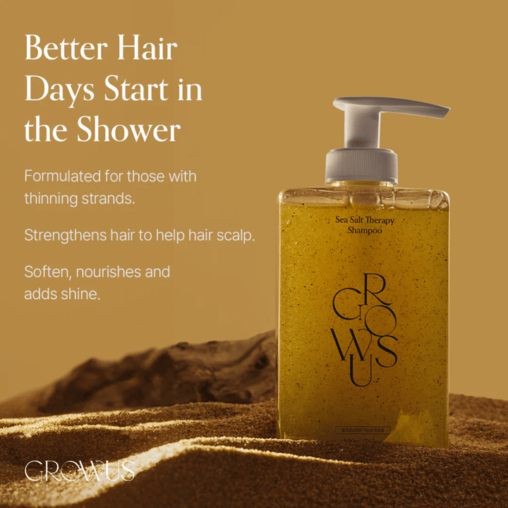 GROWUS Sea Salt Therapy Shampoo das feines Haar stärkt, Glanz verleiht und die Kopfhaut mit Meersalz pflegt