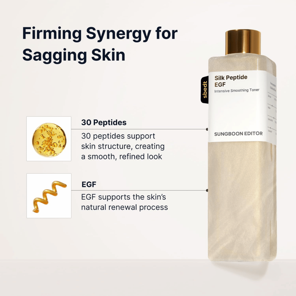 SUNGBOON EDITOR Silk Peptide EGF Intensive Smoothing Toner – gesichtswasser mit 30 Peptiden und EGF für ein ebenmäßigeres Hautbild