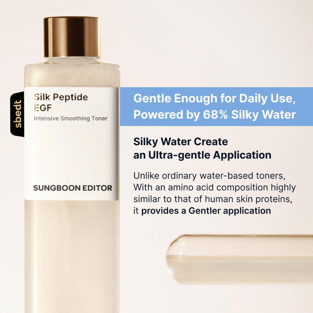 SUNGBOON EDITOR Silk Peptide EGF Intensive Smoothing Toner – mildes gesichtswasser mit 68 % Silky Water für die tägliche Anwendung
